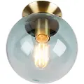QAZQA Art Deco taklampe messing med blått glass - Pallon