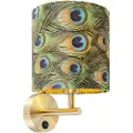 QAZQA Vintage vegglampe gull med fløyelshette 20/20/20 påfugl - Combi
