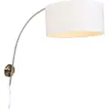 QAZQA Moderne veggbue lampe stål med hvit skjerm 50/50/25 justerbar