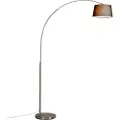 QAZQA Moderne buegulvlampe stål med svart stoffskjerm - Arc Basic