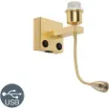 QAZQA Art Deco vegglampe gull med USB og fleksibel arm - Brescia Combi