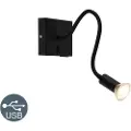 QAZQA Moderne fleksibel vegglampe USB sort - Zeno
