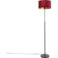 QAZQA Gulvlampe sort med rød fløyelslampeskjerm med gull 35 cm - Parte
