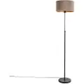 QAZQA Gulvlampe sort med taupe-farget fløyelslampeskjerm med gull 35 cm - Parte