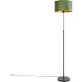 QAZQA Gulvlampe sort med fløyelslampeskjerm grønn med gull 35 cm - Parte