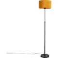 QAZQA Gulvlampe sort med fløyelslampeskjerm okergul med gull 35 cm - Parte