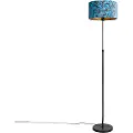 QAZQA Gulvlampe sort med fløyelslampeskjerm sommerfugler 35 cm - Parte