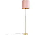QAZQA Gulvlampe gull/messing med rosa fløyelslampeskjerm 40/40 cm - Parte