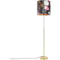 QAZQA Gulvlampe gull/messing med fløyelslampeskjerm blomster 40/40 cm - Parte