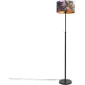 QAZQA Gulvlampe svart med fløyelslampeskjerm blomster 35 cm - Parte