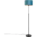 QAZQA Gulvlampe svart med blå fløyelslampeskjerm med gull 35 cm - Parte
