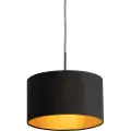 QAZQA Hengende lampe med svart fløyelshette med gull 35 cm - Combi
