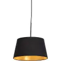 QAZQA Hengende lampe med svart og gull bomulls skjerm 32 cm - Combi