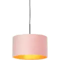 QAZQA Hengende lampe med rosa fløyelshette og gull 35 cm - Combi