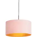 QAZQA Hengende lampe med rosa fløyelshette med gull 50 cm - Combi