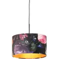 QAZQA Hengende lampe med fløyelslampeskjerm blomster med gull 35 cm - Combi