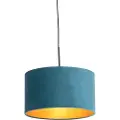QAZQA Hengende lampe med blå fløyelshette med gull 35 cm - Combi