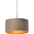 QAZQA Hengende lampe med taupe fløyelshette med gull 50 cm - Combi