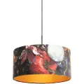 QAZQA Hengende lampe med fløyelslampeskjerm blomster med gull 50 cm - Combi