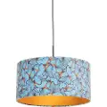 QAZQA Hengende lampe med fløyelsmyk skjerm med sommerfuglmotiv i gull 50 cm - Combi