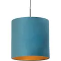 QAZQA Hengende lampe med blå fløyels skjerm med gull 40 cm - Combi