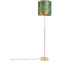 QAZQA Gulvlampe gull/messing med fløyelslampeskjerm påfugl 40/40 cm - Parte