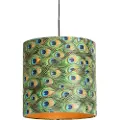 QAZQA Hengende lampe med fløyelshette påfugl med gull 40 cm - Combi