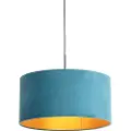 QAZQA Hengende lampe med fløyelsmyk skjerm blå med gull 50 cm - Combi