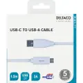 Deltaco USBC-1010M - USB-kabel - USB-C (hann) til USB (hann) - USB 2.0 - 3 A - 1.5 m - hvit
