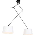 QAZQA Hengende lampe sort med hvite linjskjermer 35 cm 2-lys - Blitz