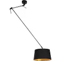 QAZQA Hengende lampe sort med svart og gull bomulls skjerm 35 cm - Blitz