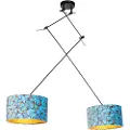 QAZQA Hengende lampe svart med fløyelslampeskjermer sommerfugler med gull 35 cm 2-lys - Blitz