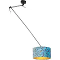 QAZQA Hengende lampe sort med fløyelslampeskjerm sommerfugler med gull 35 cm - Blitz