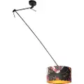 QAZQA Hengende lampe sort med fløyelslampeskjerm blomster med gull 35 cm - Blitz