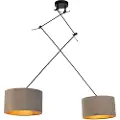 QAZQA Hengende lampe sort med taupe fløyelsskjermer med gull 35 cm 2-lys - Blitz