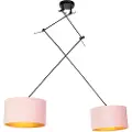 QAZQA Hengende lampe sort med rosa og gullfløyelslampeskjermer 35 cm 2-lys - Blitz