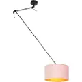 QAZQA Hengende lampe svart med fløyelsmyk skjerm gammel rosa med gull 35 cm - Blitz