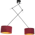 QAZQA Hengende lampe svart med røde og gullfløyelslampeskjermer 35 cm 2-lys - Blitz