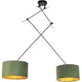 QAZQA Hengende lampe sort med grønne og gullfløyelslampeskjermer 35 cm 2-lys - Blitz