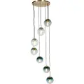 QAZQA Art Deco Hengelampe messing med blått glass 7-lys - Pallon