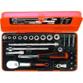 Bahco 1/4´´ Square Metric Hexagonal Profile And Ratchet Pear-type Head-extensions Skrallesett 21 Enheter