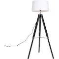 QAZQA Gulvlampe stativ svart med skjerm 45 cm lin hvitt