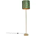 QAZQA Gulvlampe messing med påfugl-skjerm 40 cm - Simplo