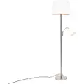 QAZQA Klassisk gulvlampe stål med hvit skjerm og leselampe - Retro