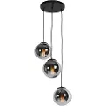 QAZQA Art Deco-pendellampe svart med røykglass 3-lys - Pallon