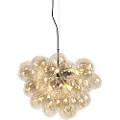 QAZQA Art Deco Hengelampe svart med ravglass 8-lys - Uvas
