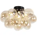 QAZQA Design taklampe sort med ravglass 4-lys - Uvas