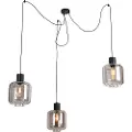 QAZQA Design pendellampe sort med røykglass 3-lys 226 cm - Qara