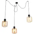 QAZQA Design pendellampe svart med ravglass 3-lys 226 cm - Qara