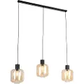 QAZQA Design pendellampe sort med ravglass 3-lys 161,5 cm - Qara
